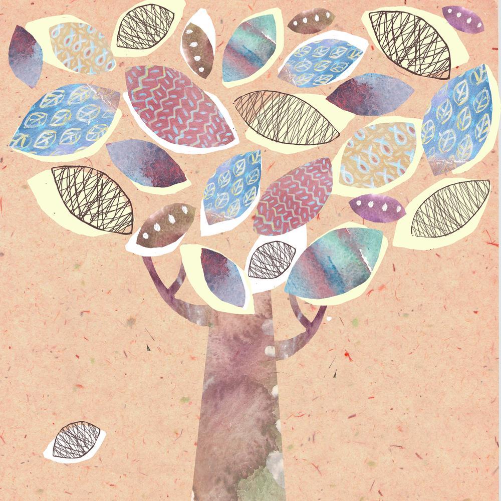 Abstract Decorative Tree Fall Canvas Painting Synthetic Frame