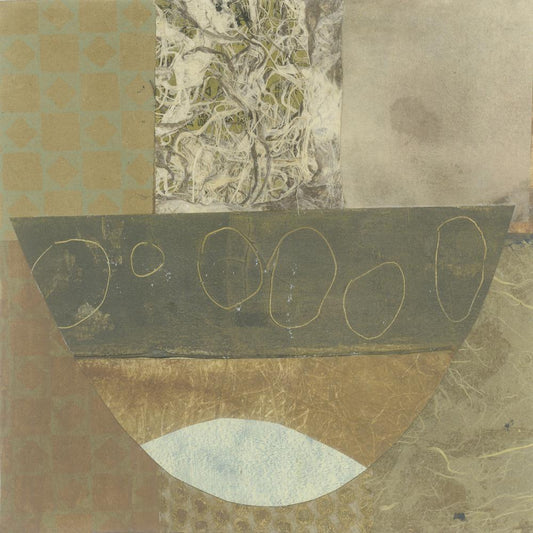 Abstract Asian Paper Collage Of A Bowl Canvas Painting Synthetic Frame