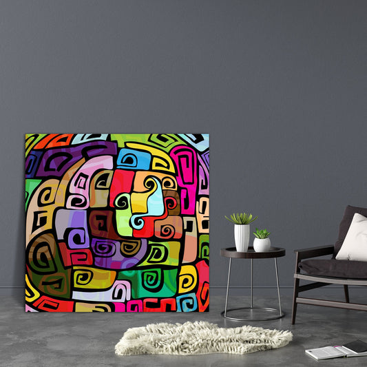 Abstract Colorful Funky Pattern Canvas Painting Synthetic Frame
