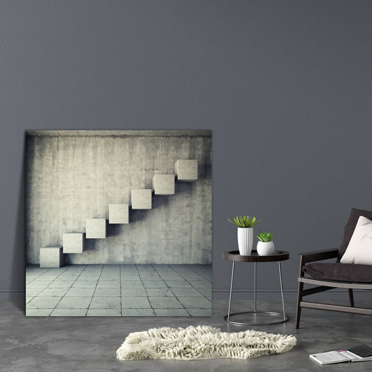 Abstract Concrete Staircase D2 Canvas Painting Synthetic Frame