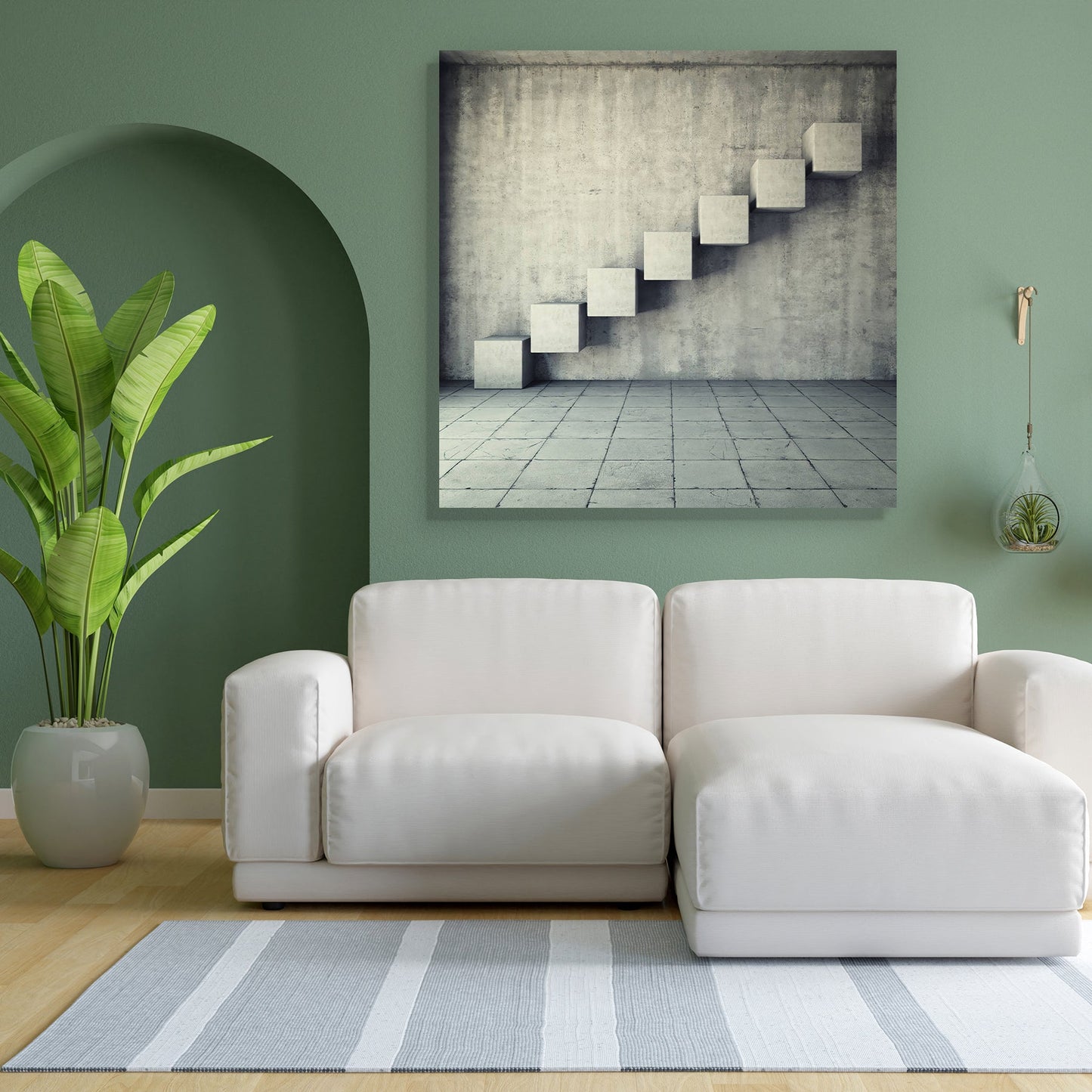 Abstract Concrete Staircase D2 Canvas Painting Synthetic Frame